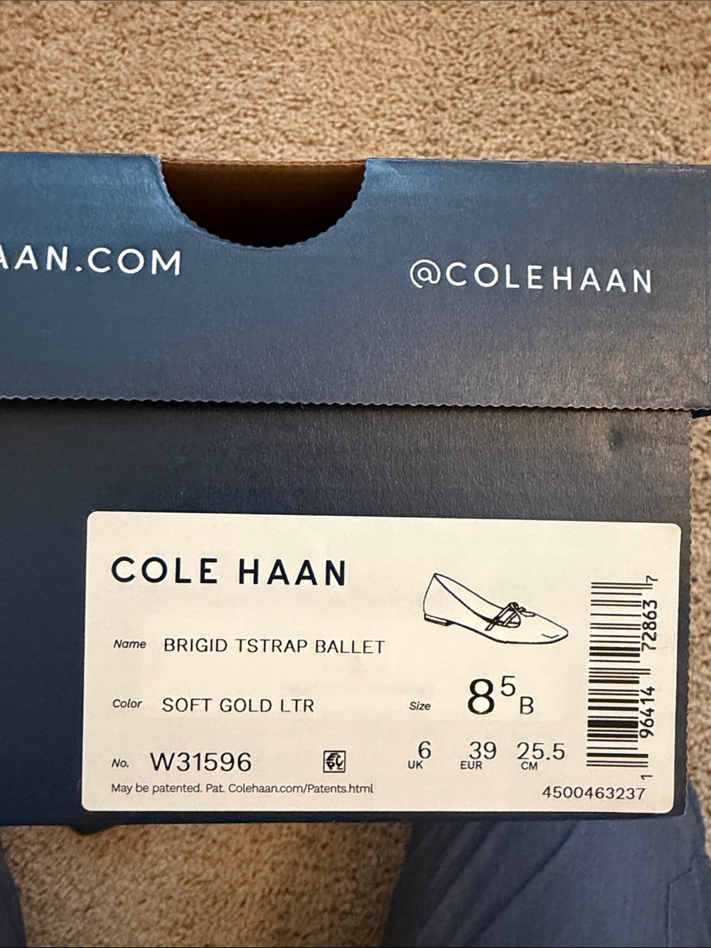 Cole Haan Metallic Gold Leather Square-Toe Tstrap ballet flat- 8.5 Brand New - Picture 5 of 5